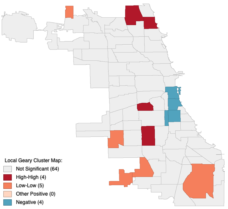 Local Geary Cluster Map. Tuberculosis in Chicago