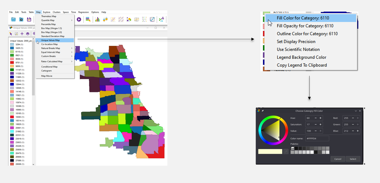 Unique values map and choosing a color