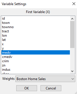 Univariate Moran's I menu